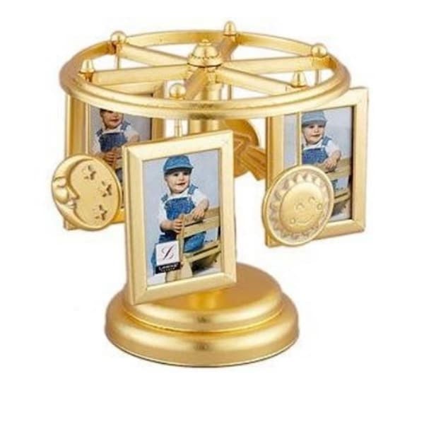 Blueprints Wind Up Musical Carousel Picture Frame - Gold Sun Moon and Stars Design - Holds 6 2x3 Photos BL92430 - main
